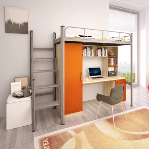 Modern Design Adult Double Loft Bed with High Quality Metal Frame Steel Bunk Bed with Ladder Wood Panel & MDF Price Bedroom Use