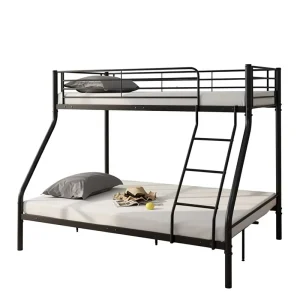 Modern Metal Bunk Bed with Twin Ladders and Safety Guardrail for Boys Girls Teens Kids Bedroom School Hotel Use