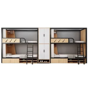 Modern Steel Wood Bunk Beds School Staff Dormitory Bunk Beds Teenage Apartment with Storage Space Small Home Dormitory Bunk Bed