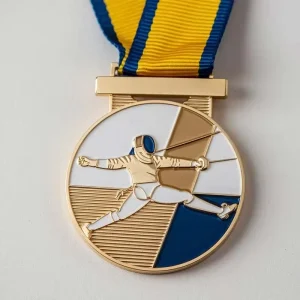 Noble Premium MVP Fencing Medal with Shiny Stars and Stripes Design Crafted Metal Honor Competitions Sports Awards Souvenir