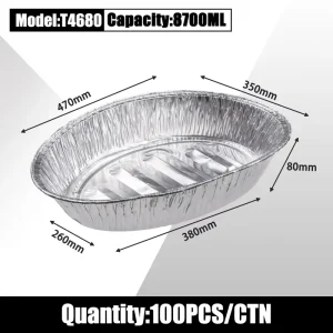 Oven-Safe Food-Grade Oval Aluminum Foil Containers with PP Plastic Lids for BBQ, Chicken, and Meat Storage