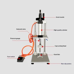 Pneumatic Capping Machine for Soy Sauce and Oil Bottles, Plastic Cap Pressing and Sealing, 220V