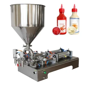 Pneumatic Double Nozzle Cream Paste and Liquid Filling Machine with Heating and Mixing