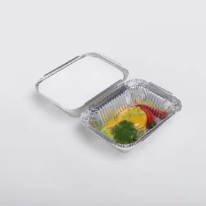 Portion Control Silver Aluminum Foil PET Rectangle Mini Container Paper Lid Oven Safe 230ml Food Grade Catering Buffet Sample