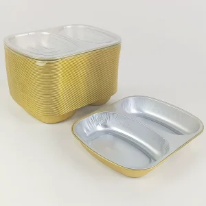 Premium 2 Compartment Foil Container 800ml Heavy Duty Disposable Aluminum Tray Heat Resistant Partition Lunch Box for Catering