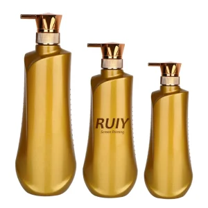 Printing Plastic Bottle Gold Metal 300ml Plastic Luxury Cosmetic PUMP PET Shampoo Bottles Shampoo Containers Customizable