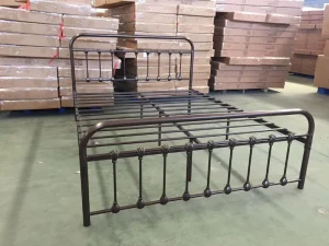 Queen Size Metal Frame Bed with Timber Posts