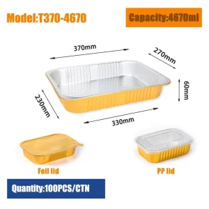 Rectangle Disposable Aluminum Foil Trays for Pet Food with Oven-Safe Food-Grade Lid T370 4670ml