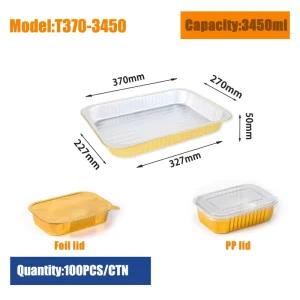 Rectangle Oven-Safe Food-Grade Aluminum Foil Containers with PP Lid for Food Packaging