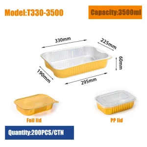 Rectangle Thick Gauge Food Grade Aluminum Foil Containers with PP Plastic Lid Oven Safe for Freezing T330 3500ML