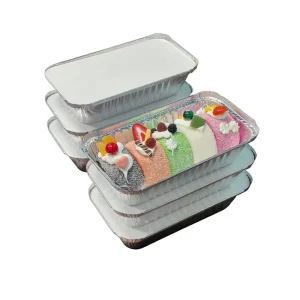 Rectangular Aluminum Foil Cake Containers with Lids Oven-Safe Disposable Eco-Friendly Food Grade Trays for Baking Pastry Packing