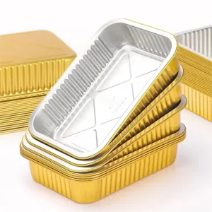 Rectangular Aluminum Foil Food Container Heat Sealing Gold Takeaway Lunch Box