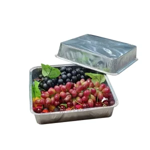 Rectangular Disposable Aluminum Foil Container with Rim Food Grade Oven-Safe Takeaway Baking Camping Meal Prep Tray with Plastic Lid