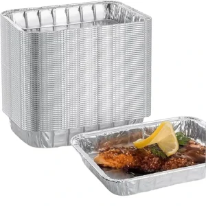 Rectangular Eco Friendly Food Grade Aluminum Foil Disposable Container Plastic Lid for Baking Roasting Takeaway Catering Food