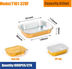 Rectangular Oven Safe Food Grade PP Aluminum Foil Tray Containers with Foil Lid for Catering T161 320ml