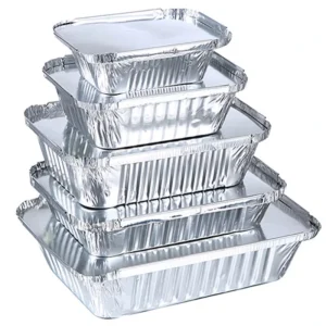 Rectangular Takeaway Aluminum Foil Container with Plastic Lid for Catering