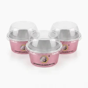 Recyclable 8.8 oz 5 Inch Round Pink Aluminum Foil Baking Cups with Clear PET Lids for Cake Dessert Ramekin Pans