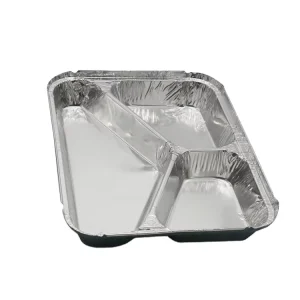 Recyclable Disposable Aluminium Foil Tray 3 Compartments Container