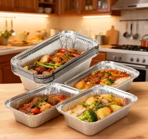 Recyclable Food Grade Rectangular Aluminum Foil Baking Pan with Paper Lid