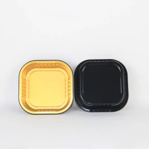 Reusable Aluminum Foil Lunch Box Container Black Exterior Gold Inner Core Oven Safe Food Grade Foil Lid