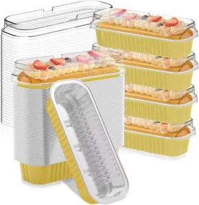 Reusable Eco-Friendly Food Grade Pulp-Moulded Aluminum Foil Container Pans Rectangle Mini Brownie Loaf Muffin Tins with Sealed Lids