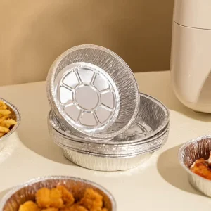 Round 8 Inch Shallow Oven Safe Foil Tray 205 x 44mm Disposable 1000ml Capacity Aluminum Food Container