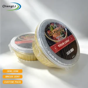Round Gold Aluminum Foil Bowls with Heat Seal Lids Automatic Packing for Supermarkets