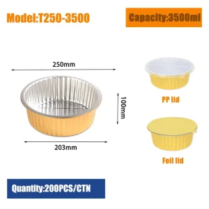 Round Heat Sealable Oven Safe Food Grade PP Disposable Aluminum Foil Lid Containers for Wholesalers 3500ML