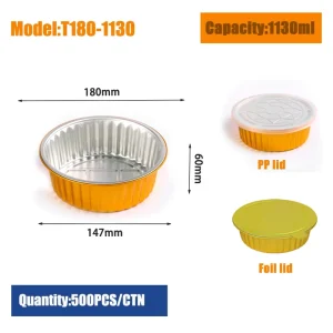 Round Reinforced Heavy-Duty Aluminum Foil Container with PP Plastic Lid 7 Inch 1130ml Oven Safe
