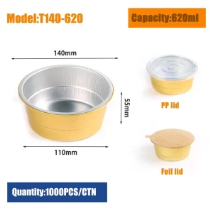 Round Thick Gauge Aluminum Foil Containers with Foil Lid Oven Safe Food Grade for Hot Meals 520ml