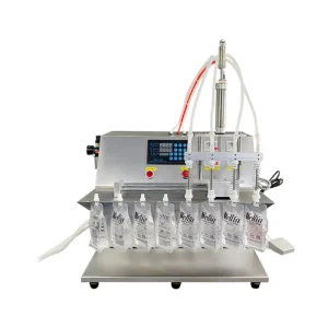 Semi-Automatic 4-Nozzle Spout Plastic Pouch Beverage Filling Machine with Piston, 200ml Capacity