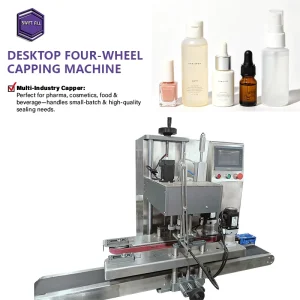 Servo Four-Wheel Cylinder-Drive Touch Screen Benchtop Capping Machine for Glass Cans