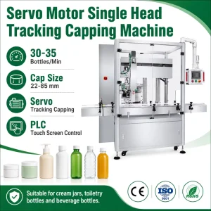 Servo Motor Single-Head Tracking Capping Machine for Cream Jars Toiletry and Beverage Bottles 30-35 BPM