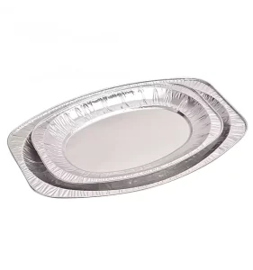 Silver Oval Aluminum Foil Platter, Disposable Recyclable Food Grade Serving and Baking Tray, 990ml 1400ml 2270ml
