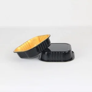 Square Aluminum Foil Container with Black Exterior and Gold Interior Oven Safe Food Grade Takeaway Box for Catering