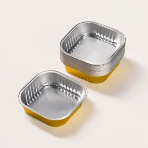 Square Cream Cake Pans 10oz 4.41 x 4.41″ 320ml Mini Aluminum Container with PET Lid Disposable Pudding Tin for Baking
