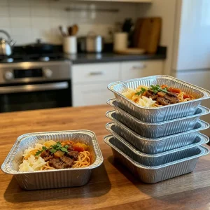 Stackable Eco Friendly Food Grade PET Square Aluminum Foil Container with Foil Lid for Batch Baking Production