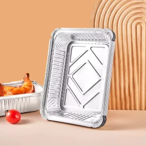 Supermarket Half-Size Shallow Aluminum Foil Takeaway Tray with Lids Microwavable Food Container