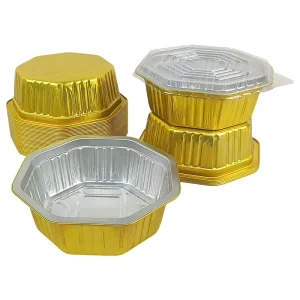 Thickened Gold Octagonal Aluminum Foil Bowl, Heat-Resistant Disposable Air Fryer Pan