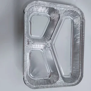 Three Compartment Aluminum Lunch Box Foil Dish Plate for Fast Food Takeaway Hot and Cold Food Use Oven Safe