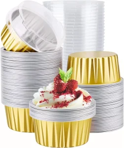 WB 125ml Recyclable Gold Aluminum Foil Food Grade Pulp Moulded Cup PET Container Round Aluminum Foil Bowl Disposable Food