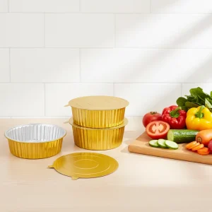 WB 135 169 oz Food Packaging Aluminium Foil Pans Special Gold Tin Foil Box Food Grade Aluminum Foil Container With Plastic Lid