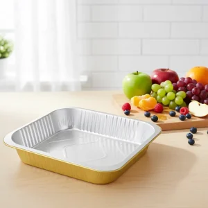 WB 2200ml 74 oz Gold Food Grade Disposable Foil Container Big Size With PP Lid Heat Sealing Takeout Aluminum Foil Trays