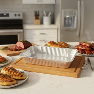 WB 328 oz Silver Foil Tray Shallow Full Size Foil Pan Food Packing Aluminum Foil Containers with Lids