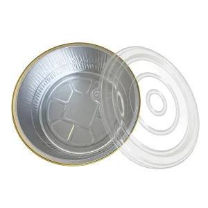 WB Recyclable 800ml Golden Aluminum Disposable Baking Container Round Foil Cake Cup with Plastic Lid