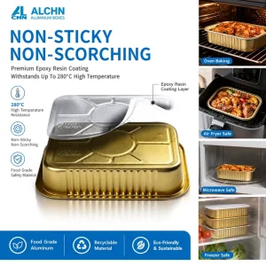 YC184 Aluminum Foil Disposable Rectangular Takeout Food Container 750ml with Lids, 10 Sets